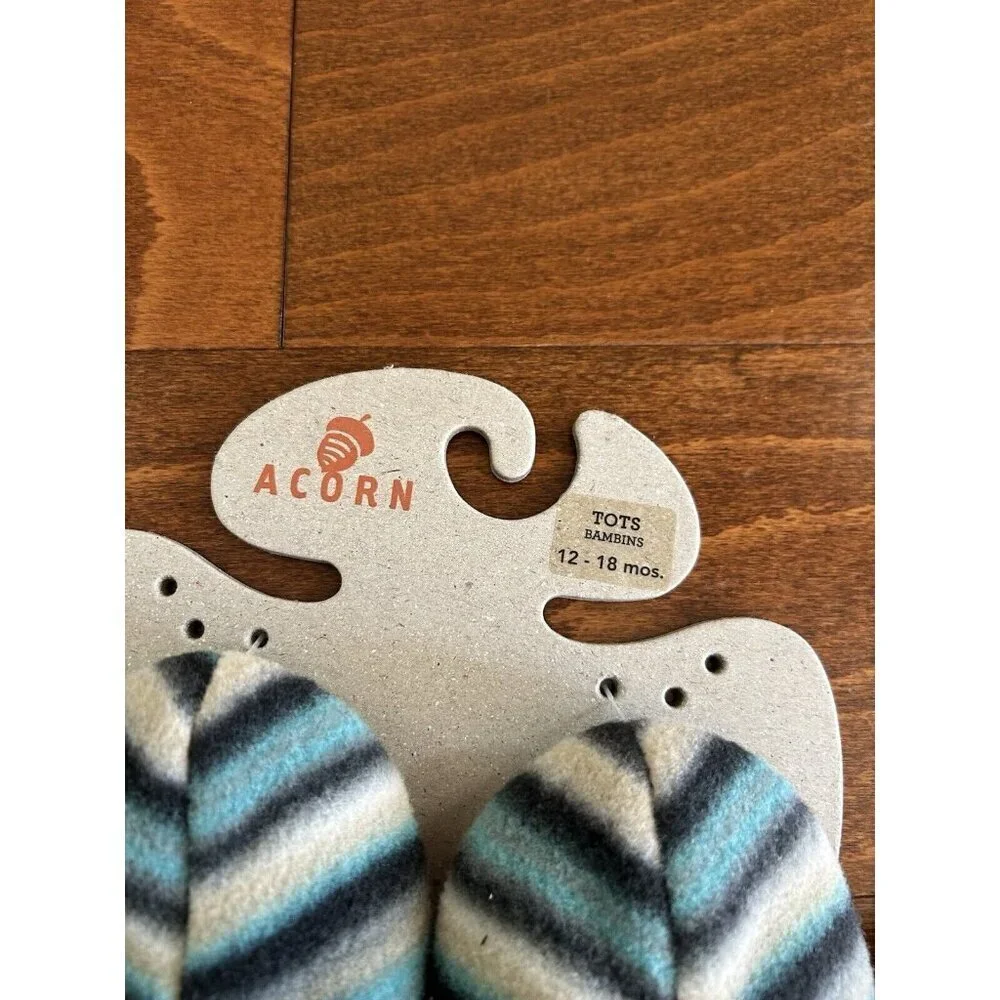 Acorn tots Unisex Kids Baby 12-18‎ Months Blue Striped Booties Slippers NEW